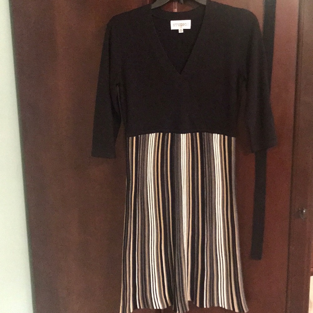 Studio I Black and Multicolor Striped Dress